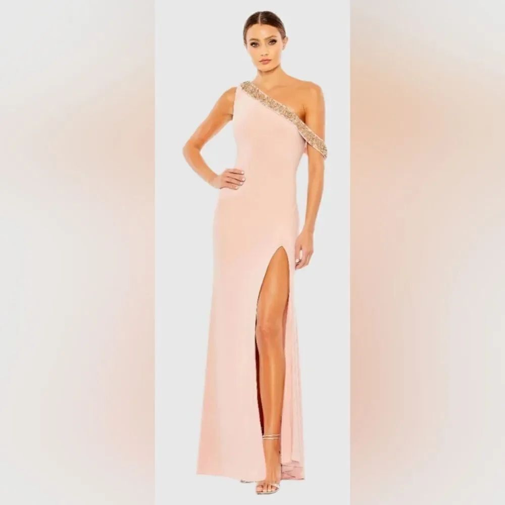 Mac Duggal 68163 Beaded Drop Shoulder Jersey Gown NWOT size 10 Rose Pink